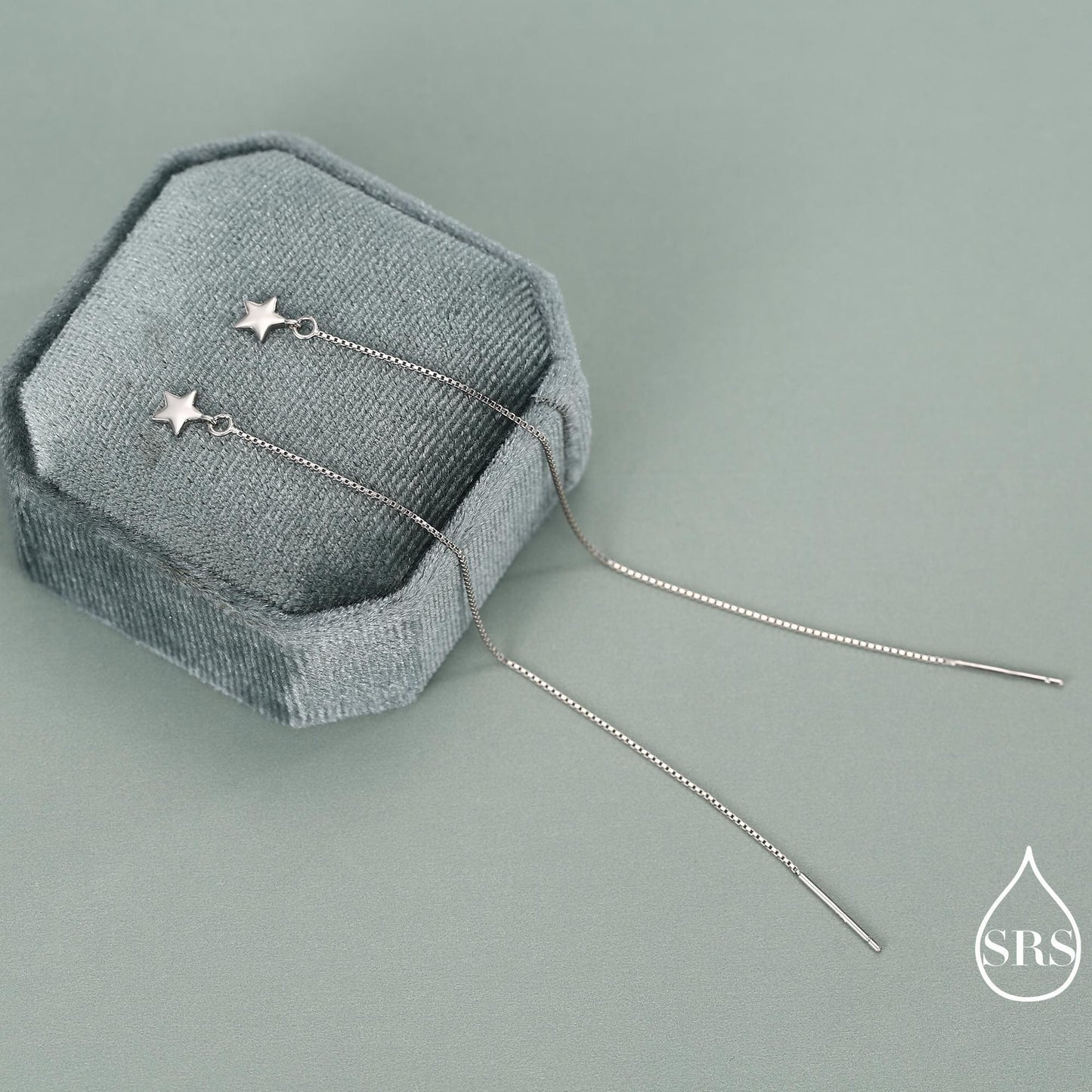 Sterling Silver Twinkle Stars Ear Threader, Wire Earrings, Dangle Earrings, Tiny Charm Earrings, Celestial, Dainty and Delicate