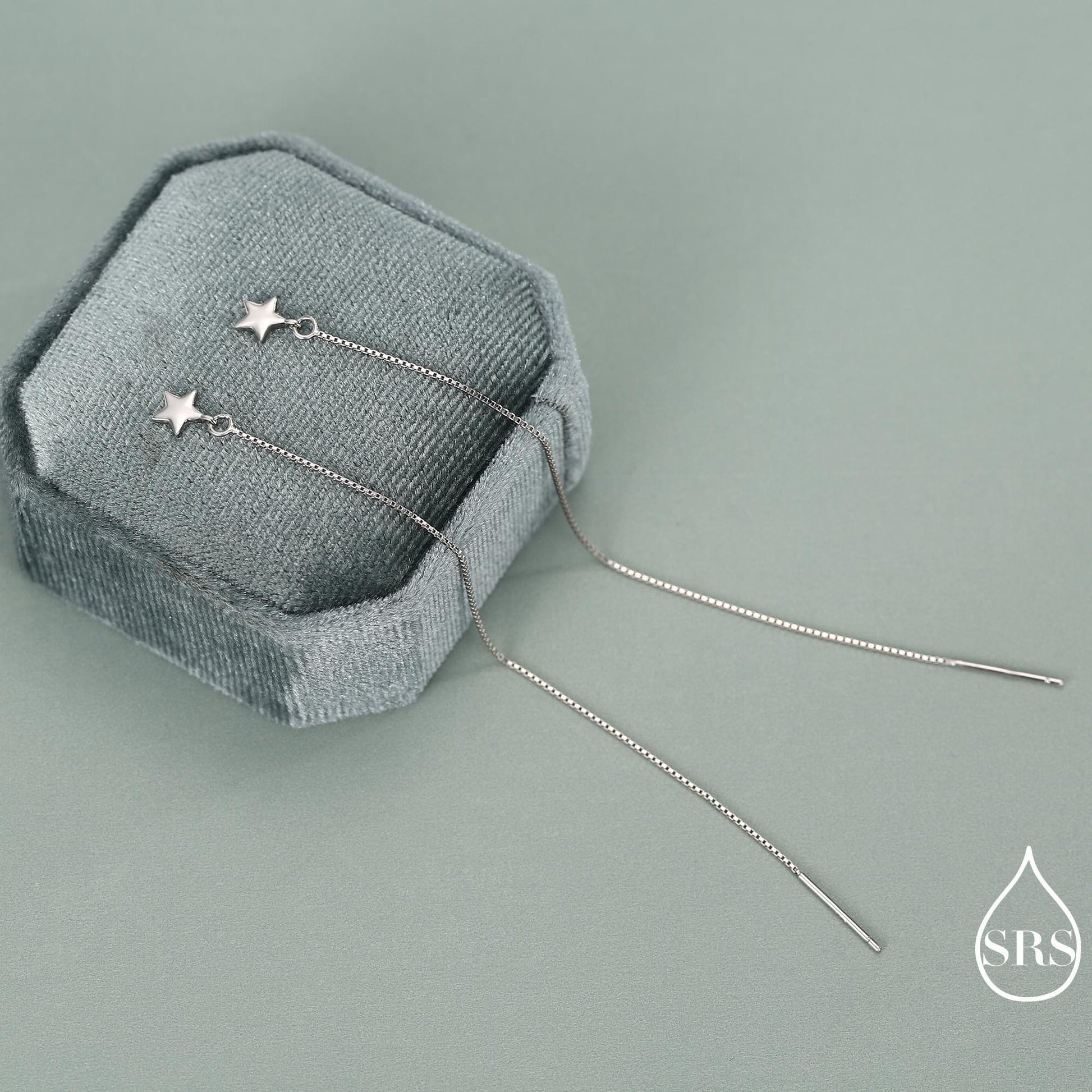 Sterling Silver Twinkle Stars Ear Threader, Wire Earrings, Dangle Earrings, Tiny Charm Earrings, Celestial, Dainty and Delicate