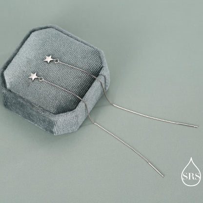 Sterling Silver Twinkle Stars Ear Threader, Wire Earrings, Dangle Earrings, Tiny Charm Earrings, Celestial, Dainty and Delicate