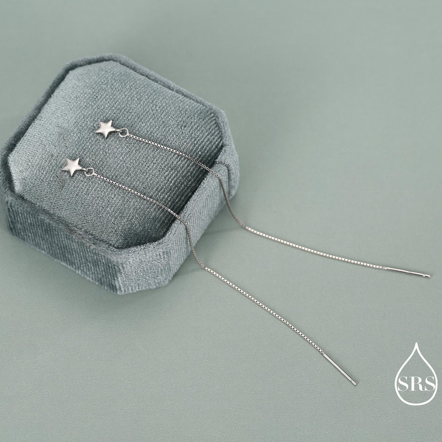 Sterling Silver Twinkle Stars Ear Threader, Wire Earrings, Dangle Earrings, Tiny Charm Earrings, Celestial, Dainty and Delicate