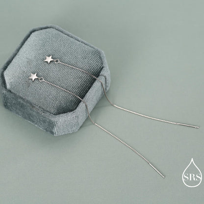 Sterling Silver Twinkle Stars Ear Threader, Wire Earrings, Dangle Earrings, Tiny Charm Earrings, Celestial, Dainty and Delicate