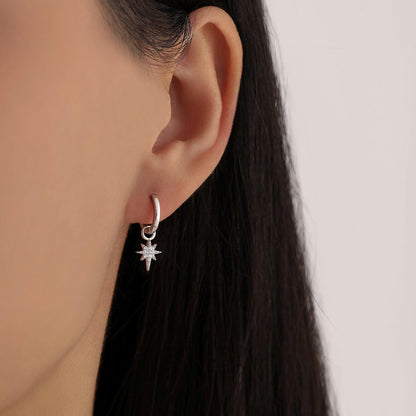 Sterling Silver Starburst North Star Hoop Earrings, Detachable Charm Hoop Earrings, Silver, Gold, Rose Gold, Interchangeable and detachable