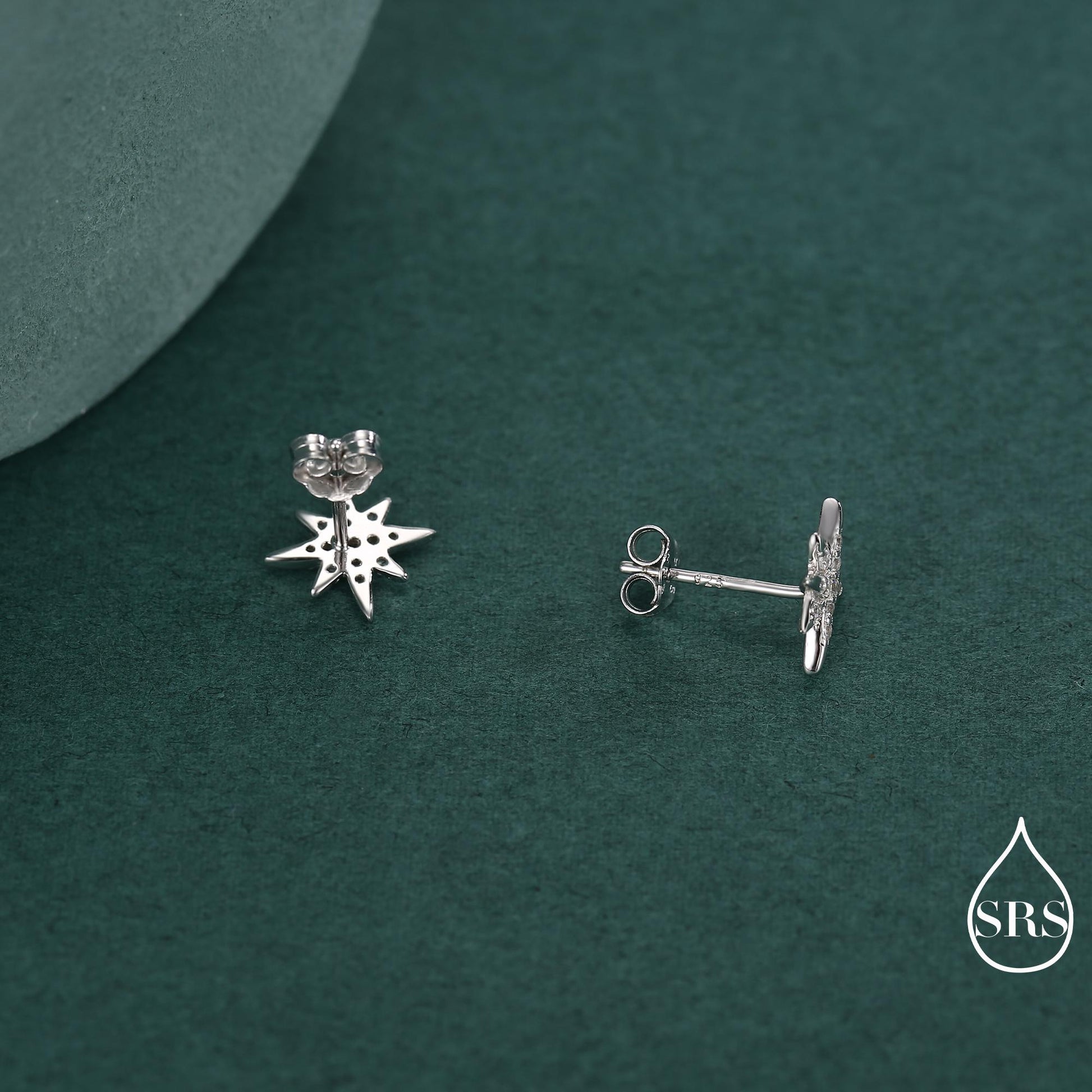 Starburst Stud Earrings in Sterling Silver with Sparkly CZ Crystals, Dainty and Delicate Earrings, Celestial Jewellery