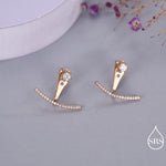 Sterling Silver Front and Back Stud Earrings Ear Jackets with Sparkly Crystals, Curved Bar Crawler Jacket Earrings