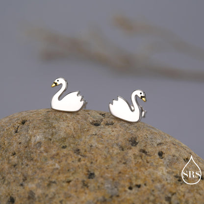 Swan Stud Earrings in Sterling Silver - Animal Stud Earrings - Bird Earrings - Cute, Fun, Whimsical