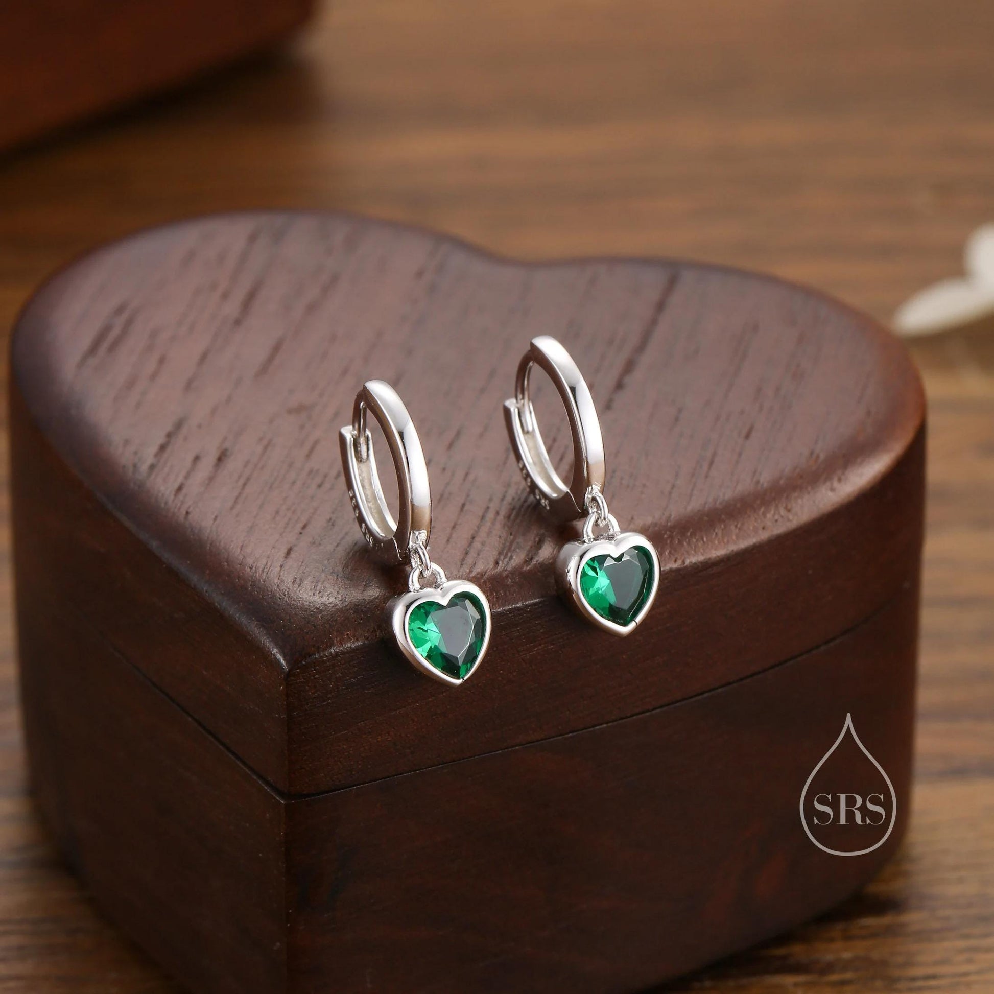 CZ Heart Huggie Hoop in Sterling Silver, Silver or Gold Hoops, 8mm Inner Diameter, Stacking Earrings, Birthstone Earrings