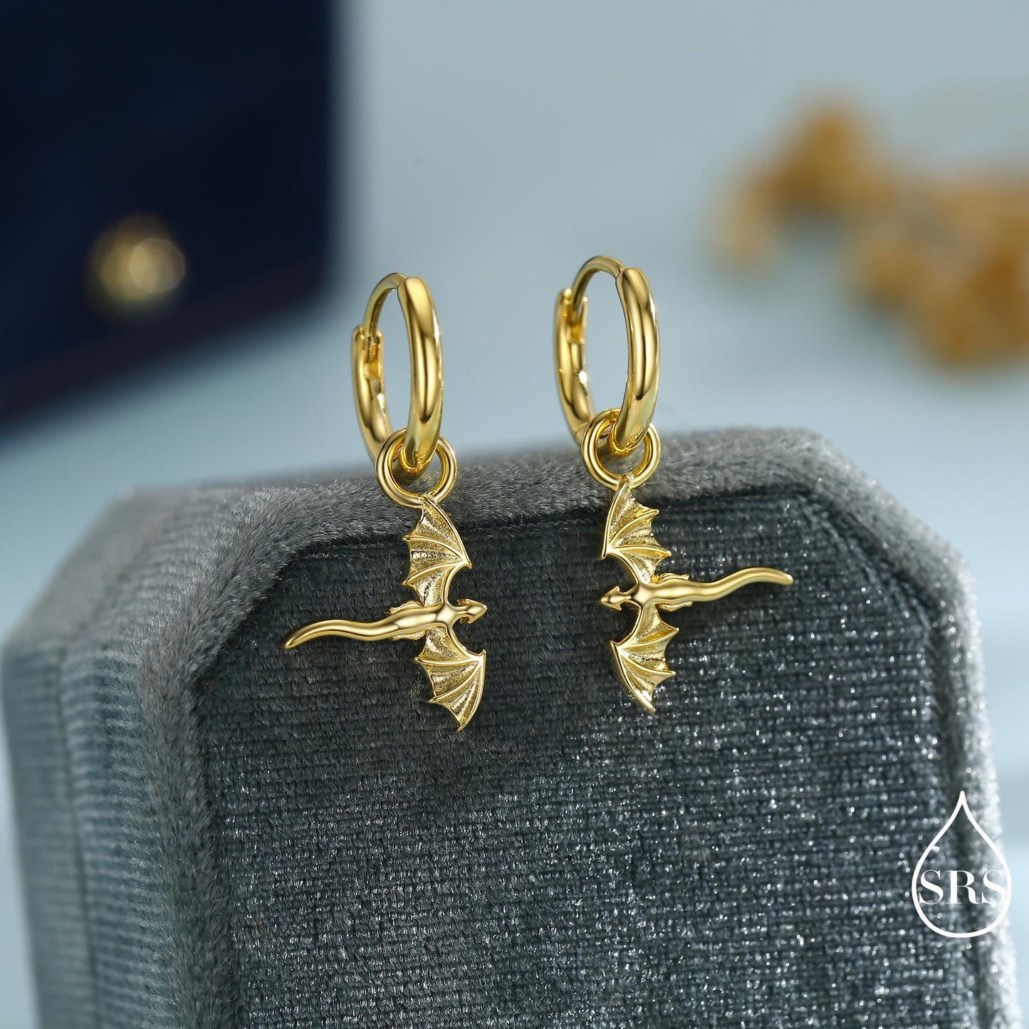 Tiny Flying Dragon Huggie Hoop in Sterling Silver, Silver, Gold or Rose Gold, Dagon Dangle Hoop Earrings, Detachable and Interchangeable