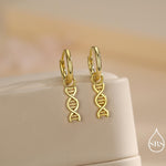 DNA Molecule Huggie Hoop in Sterling Silver, Silver, Gold or Rose Gold Finish, Science Dangle Hoop Earrings, Detachable and Interchangeable