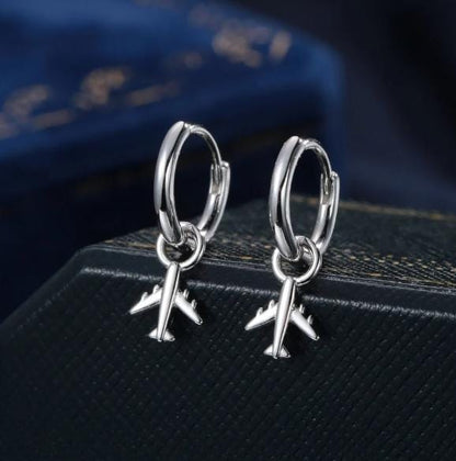 Plane and Cloud Charms for Huggie Hoops in Sterling Silver, Sold as a pair, Charms for Earrings, Detachable, Silver or Gold or Rose Gold