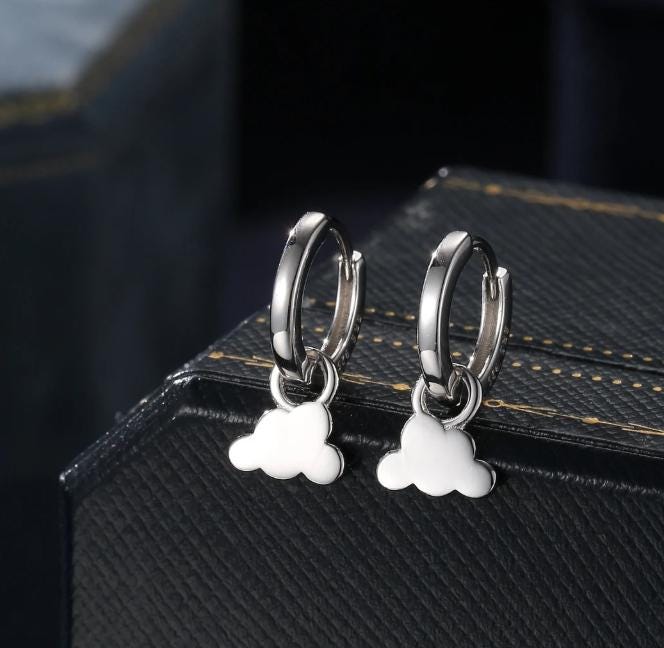 Plane and Cloud Charms for Huggie Hoops in Sterling Silver, Sold as a pair, Charms for Earrings, Detachable, Silver or Gold or Rose Gold
