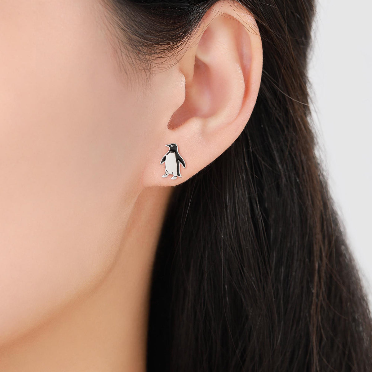 Enamel Penguin Stud Earrings in Sterling Silver, Winter Earrings, Penguin Earrings, Christmas Earrings, Animal Jewellery