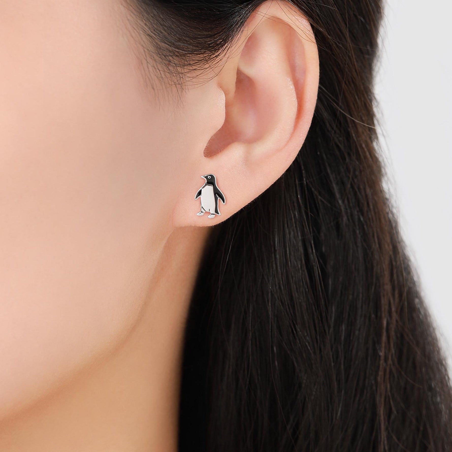 Enamel Penguin Stud Earrings in Sterling Silver, Winter Earrings, Penguin Earrings, Christmas Earrings, Animal Jewellery