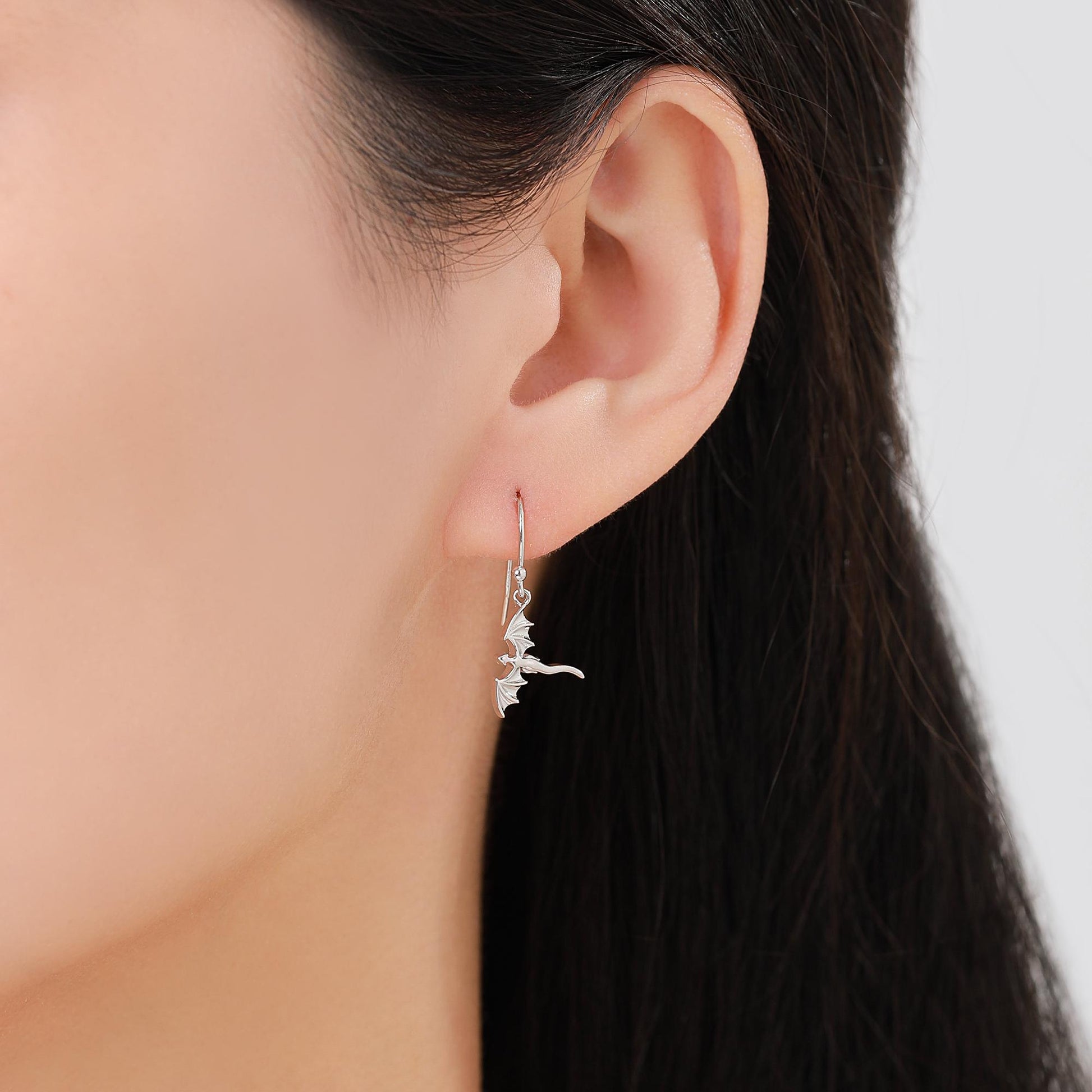 Flying Dragon Drop Hook Earrings in Sterling Silver, Silver, Gold or Rose Gold Finish, Sterling Silver Delicate Dragon Dangle Earrings