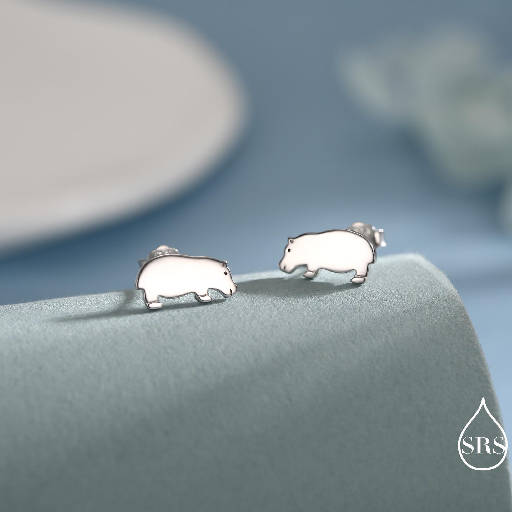 Hippo Stud Earrings in Sterling Silver, Cute Baby Hippo Earrings, Nature Inspired Animal Earrings