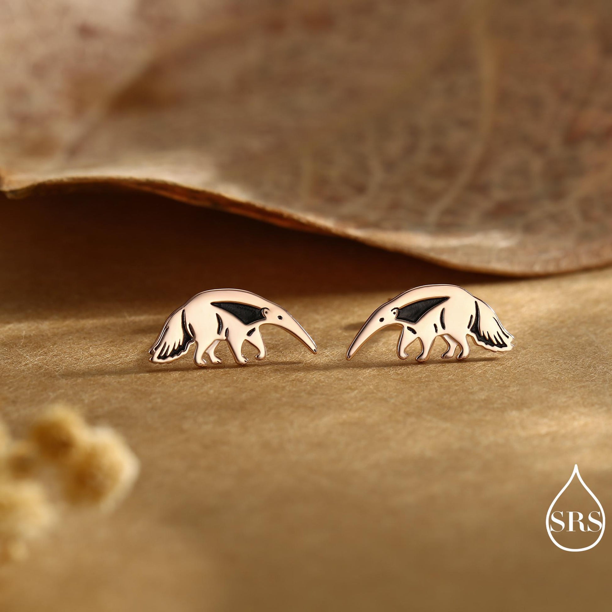 Sterling Silver Ant Eater Stud Earrings | Minimalist Animal Studs | Silver, Gold or Rose Gold Finish