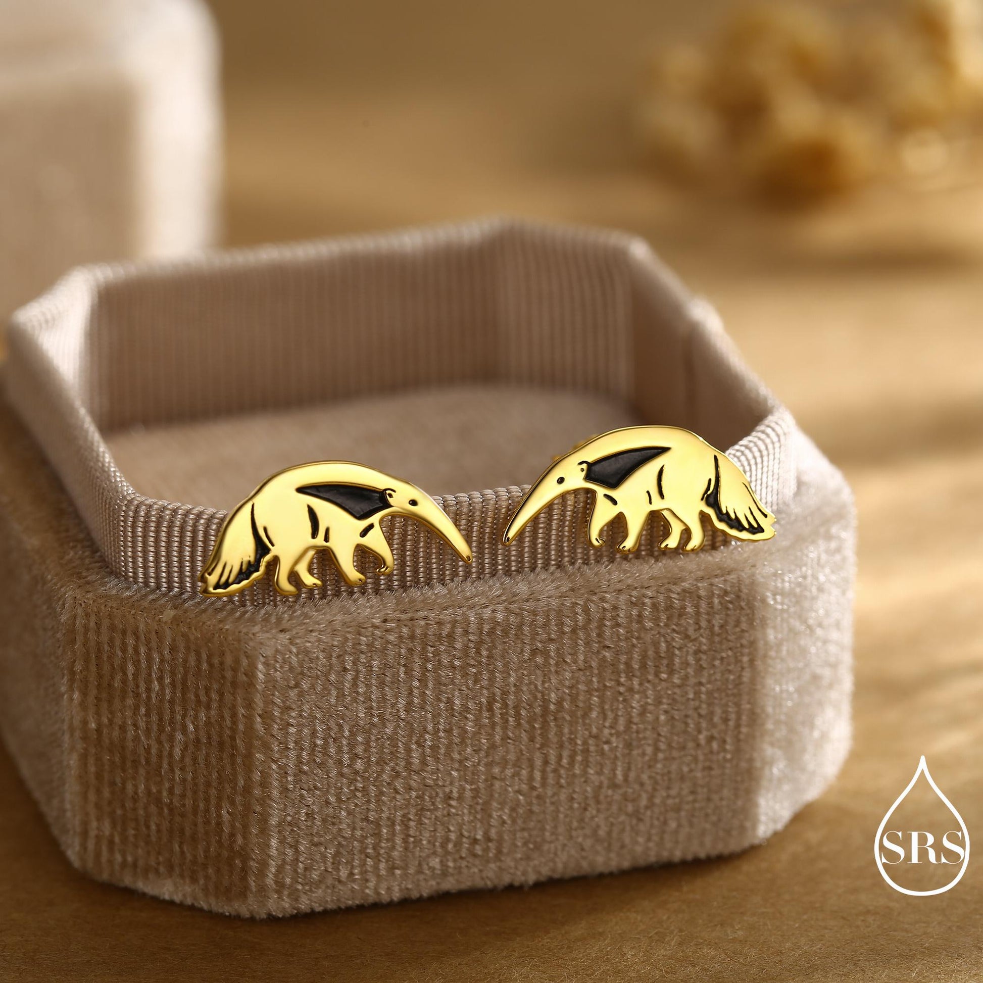 Sterling Silver Ant Eater Stud Earrings | Minimalist Animal Studs | Silver, Gold or Rose Gold Finish