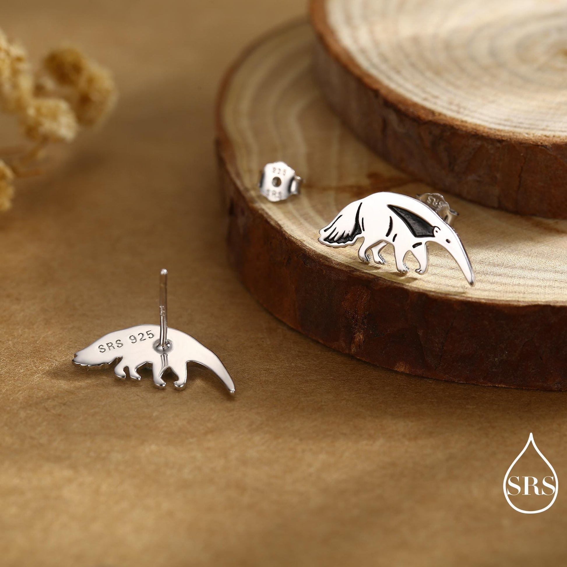 Sterling Silver Ant Eater Stud Earrings | Minimalist Animal Studs | Silver, Gold or Rose Gold Finish