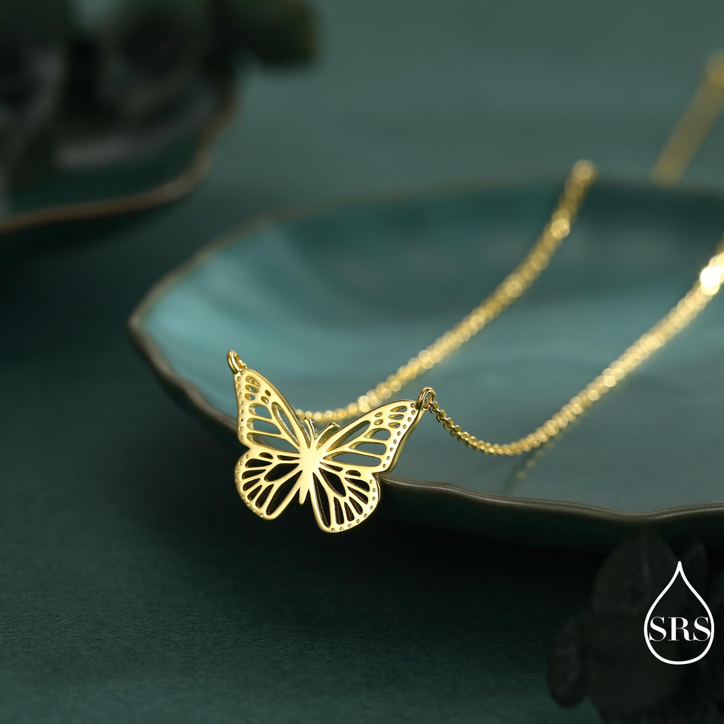 Delicate Cut-Out Butterfly Pendant Necklace in Sterling Silver, Silver or Gold or Rose Gold Finish