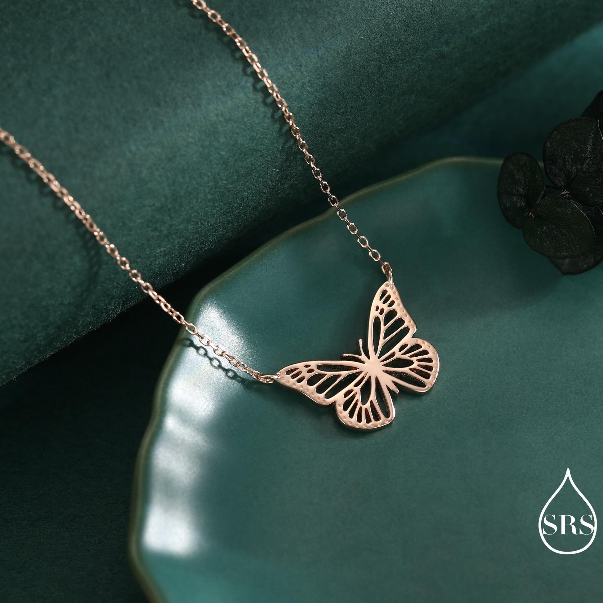 Delicate Cut-Out Butterfly Pendant Necklace in Sterling Silver, Silver or Gold or Rose Gold Finish