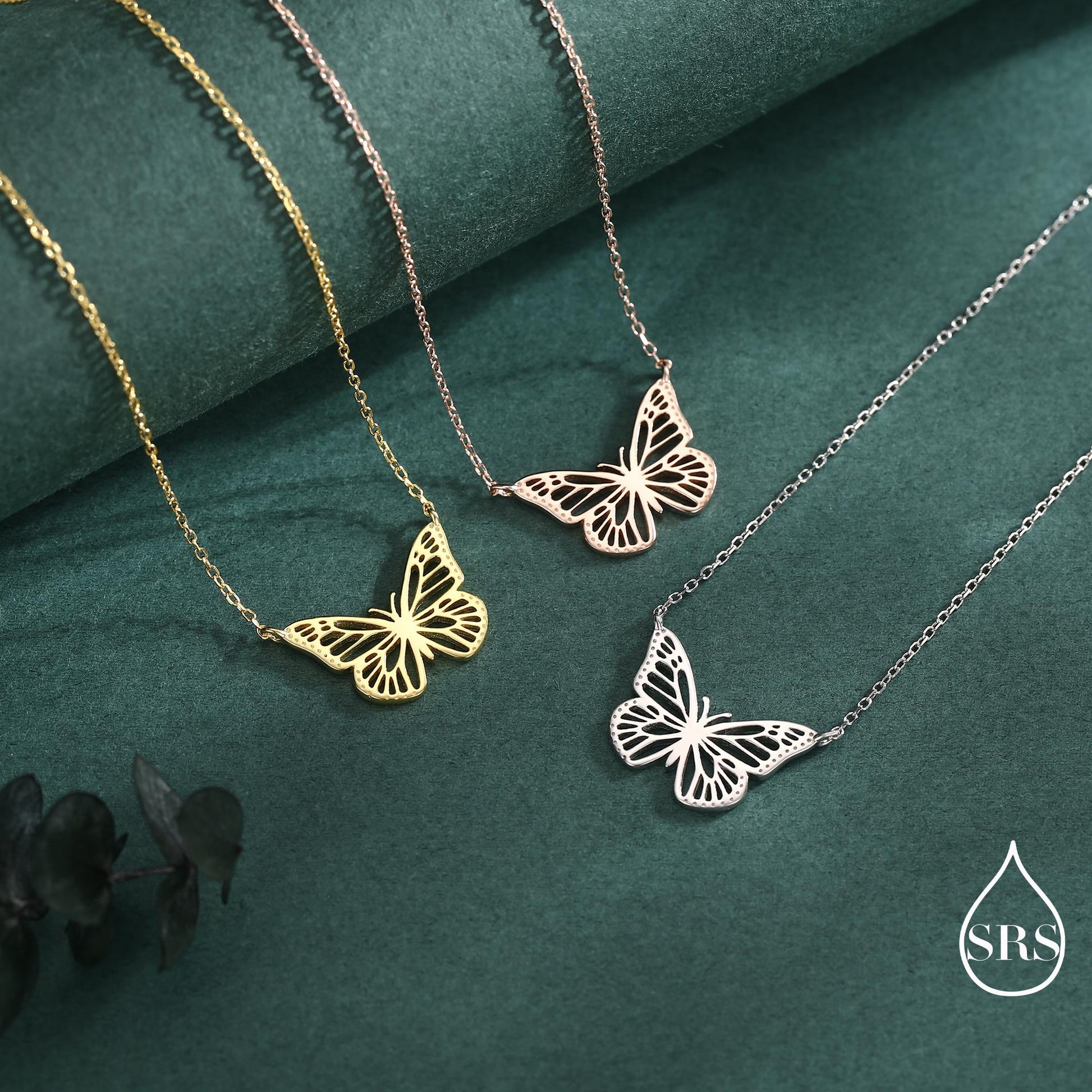 Delicate Cut-Out Butterfly Pendant Necklace in Sterling Silver, Silver or Gold or Rose Gold Finish