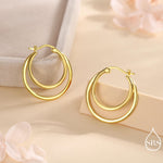 Single Piercing Double Large Hoop Earrings in Sterling Silver, Silver, Gold or Rose Gold Finish, Large Hoops, Silver Chunky Hoops