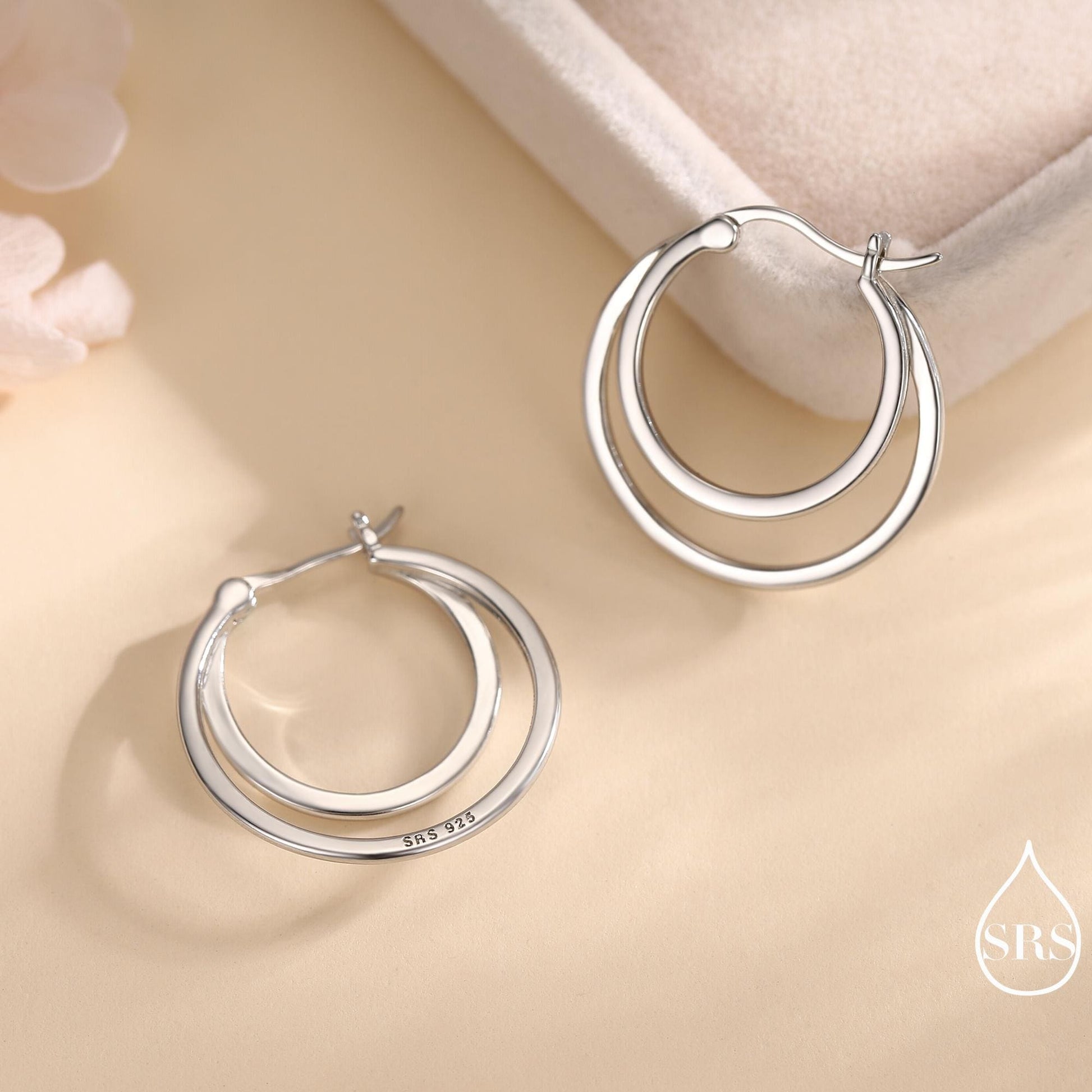 Single Piercing Double Large Hoop Earrings in Sterling Silver, Silver, Gold or Rose Gold Finish, Large Hoops, Silver Chunky Hoops