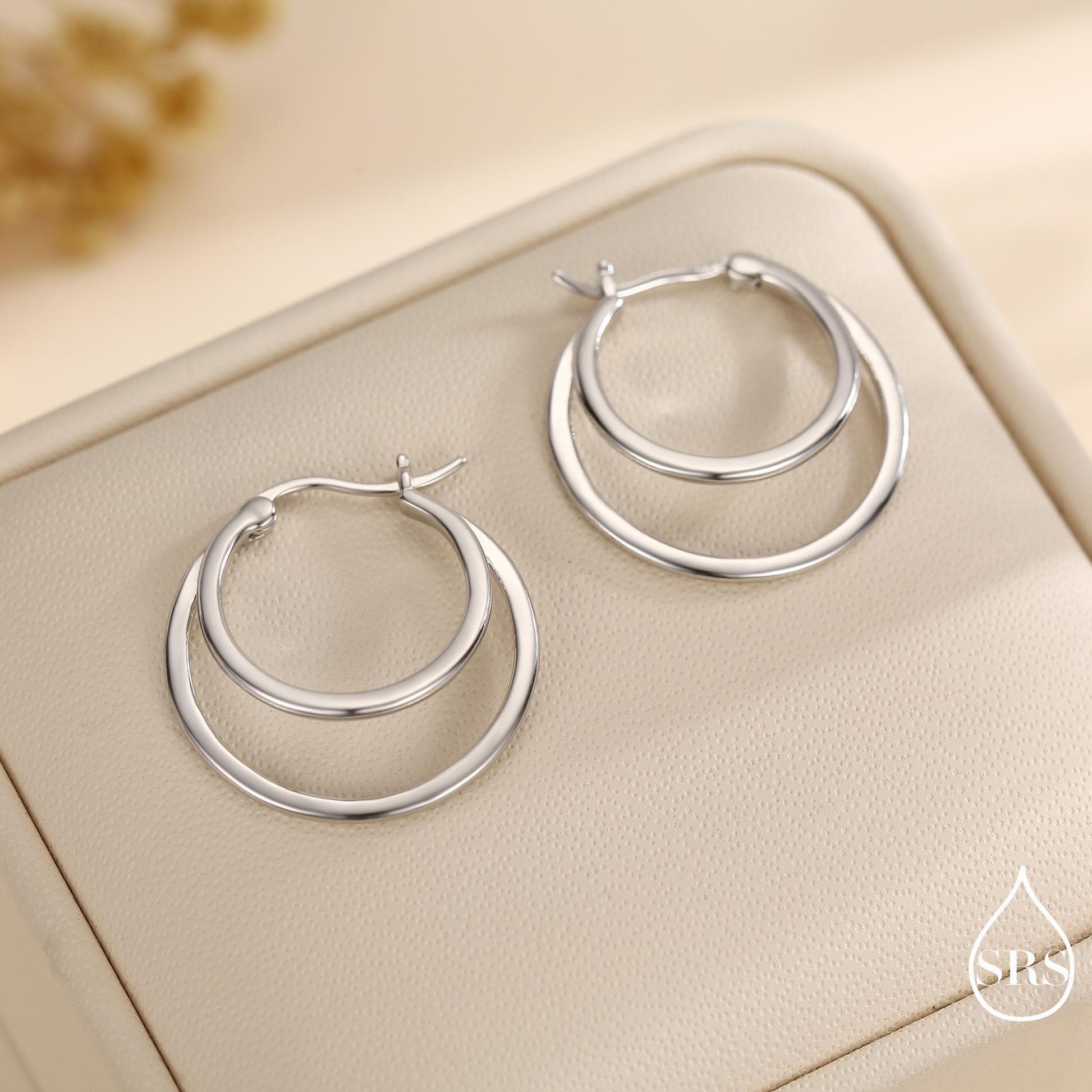 Single Piercing Double Large Hoop Earrings in Sterling Silver, Silver, Gold or Rose Gold Finish, Large Hoops, Silver Chunky Hoops