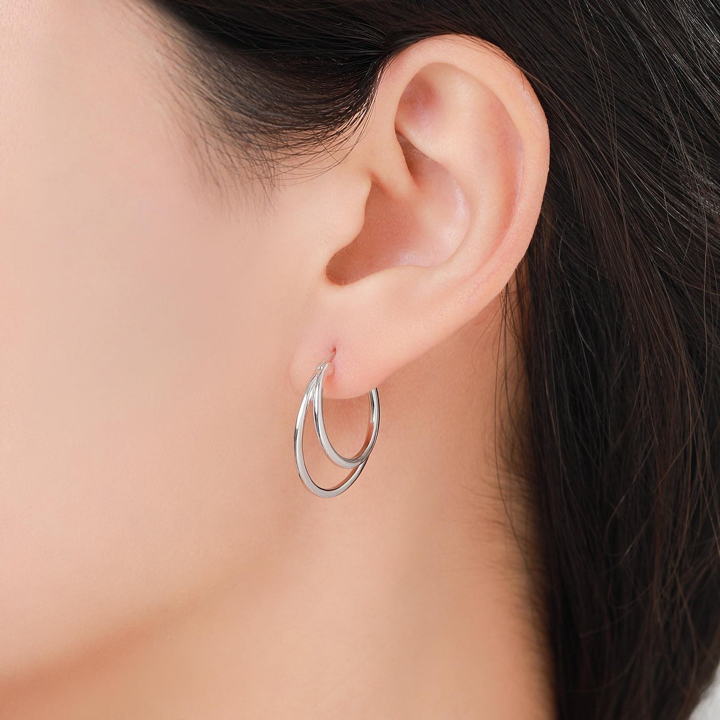 Single Piercing Double Large Hoop Earrings in Sterling Silver, Silver, Gold or Rose Gold Finish, Large Hoops, Silver Chunky Hoops