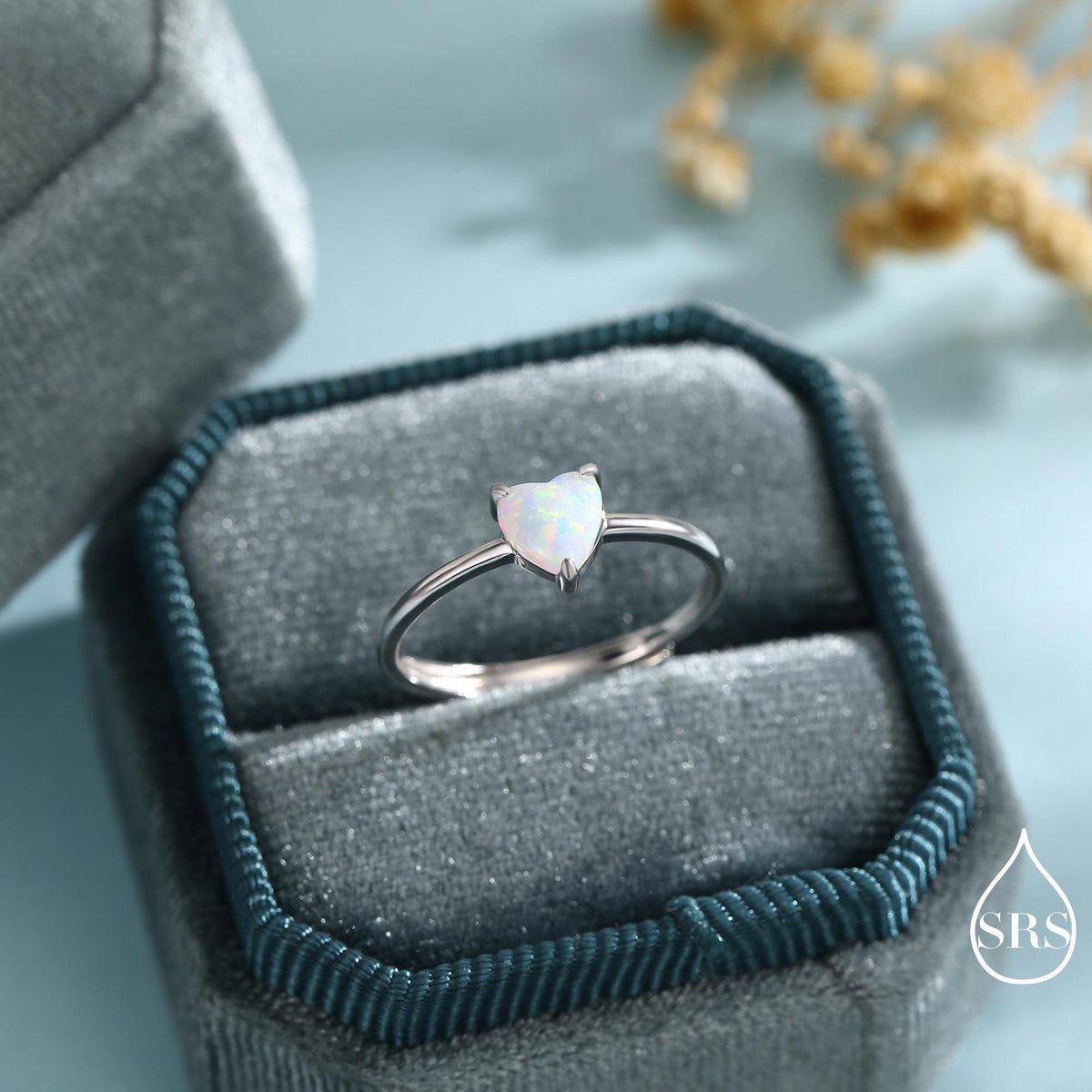Fire Opal Heart Ring in Sterling Silver, Adjustable Size Opal Ring, Prong Set, Lab Opal Stone Ring, Opal Ring, Delicate Stacking Ring