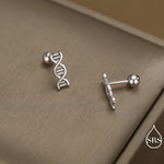 DNA Molecular Structure Screw Back/ Stud Earrings in Sterling Silver, Available in Silver, Gold, Rose Gold Finish, Quirky Science Jewellery