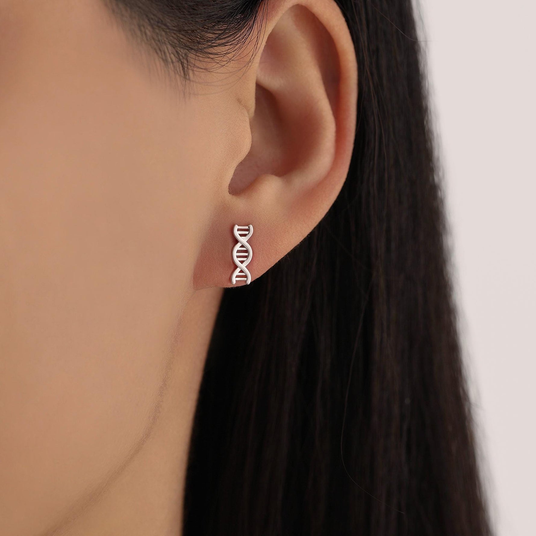 DNA Molecular Structure Screw Back/ Stud Earrings in Sterling Silver, Available in Silver, Gold, Rose Gold Finish, Quirky Science Jewellery