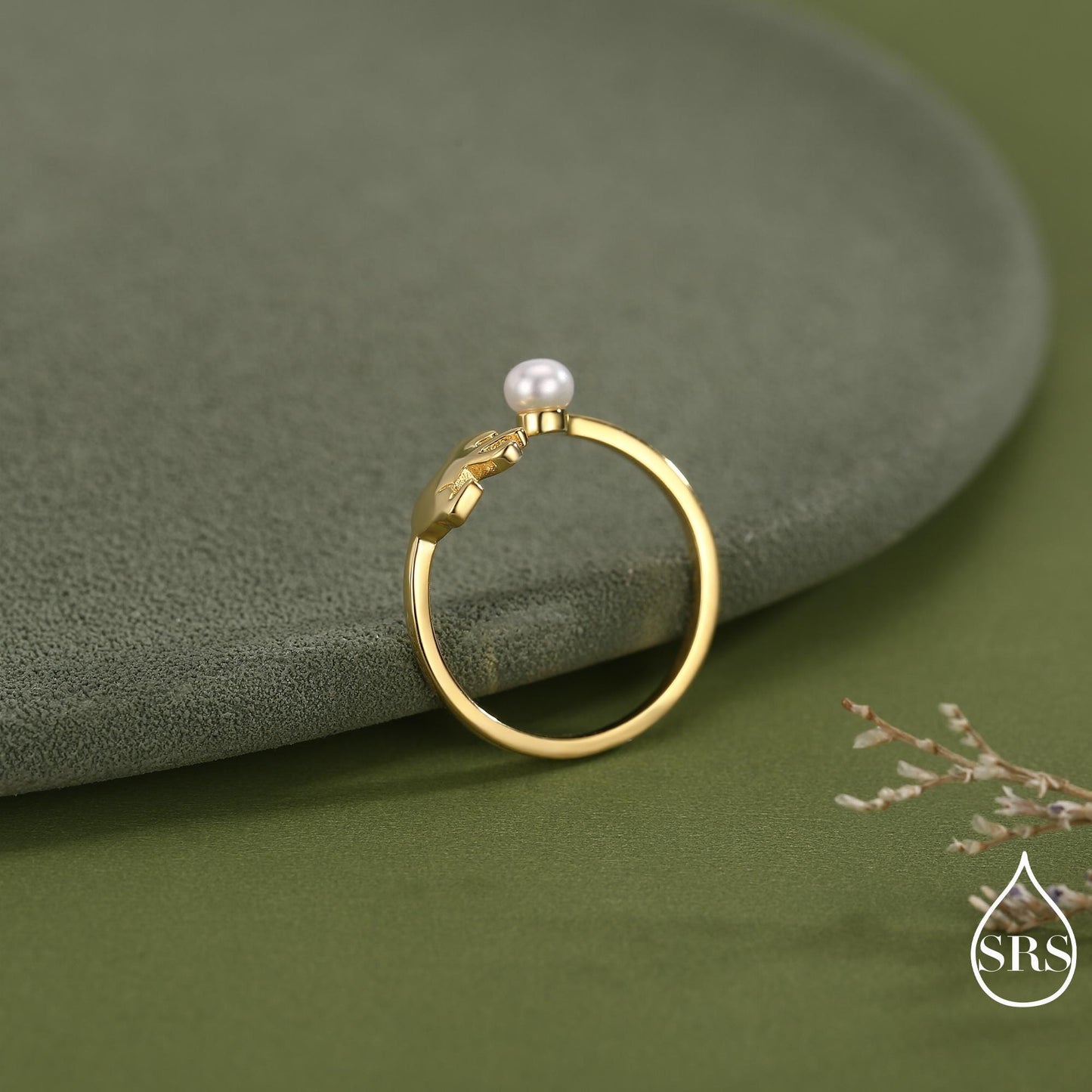 Sterling Silver Cat Playing with Ball Ring with Natural Button Shaped Pearls, Adjustable Sized Ring, Open Ring, Stacking Rings