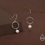Genuine Freshwater Pearl and Circle Dangle Drop Earrings in Sterling Silver, Delicate Keshi Pearl Halo Earrings, Also in Gold and Rose Gold