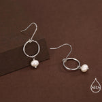 Genuine Freshwater Pearl and Circle Dangle Drop Earrings in Sterling Silver, Delicate Keshi Pearl Halo Earrings, Also in Gold and Rose Gold