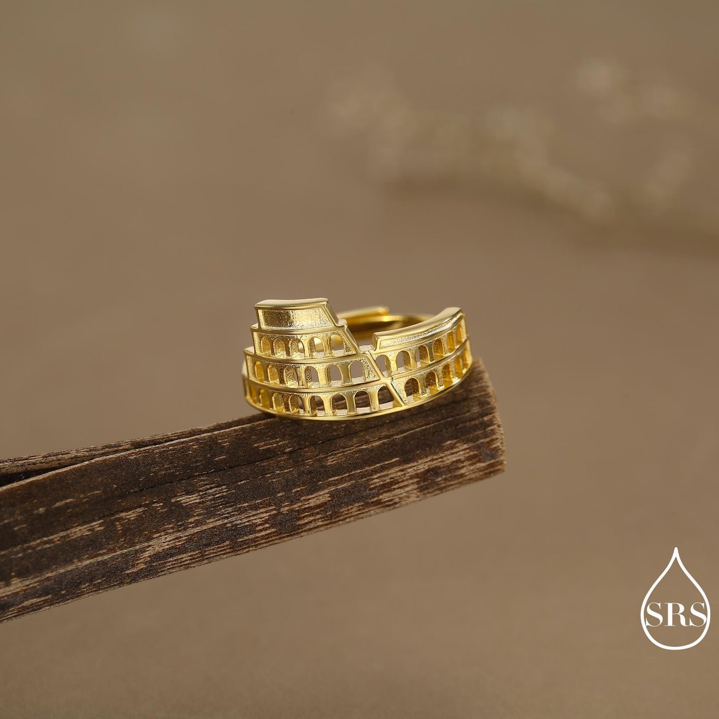 Colosseum Inspired Sterling Silver Adjustable Ring – Ancient Rome Collection - Oxidised Silver Chunky Statement Ring