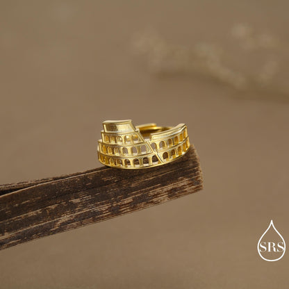 Colosseum Inspired Sterling Silver Adjustable Ring – Ancient Rome Collection - Oxidised Silver Chunky Statement Ring