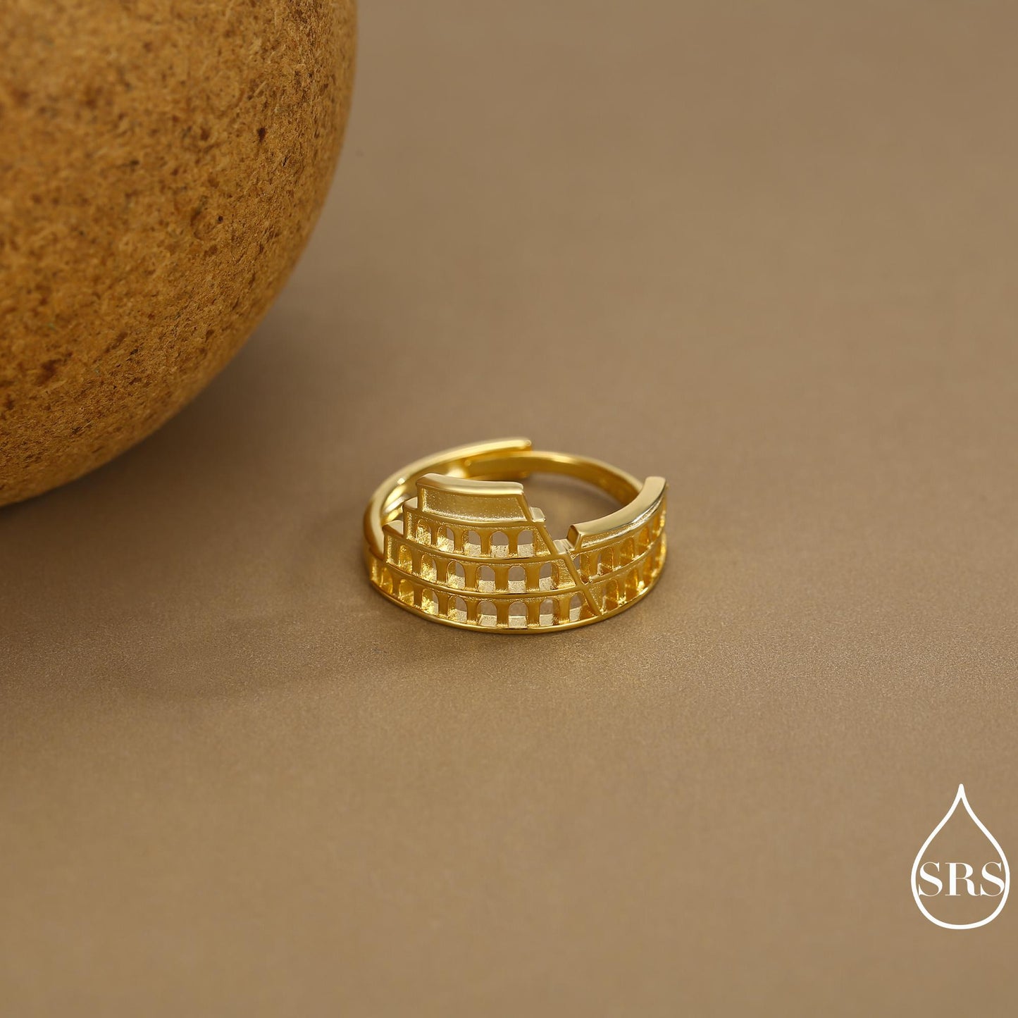 Colosseum Inspired Sterling Silver Adjustable Ring – Ancient Rome Collection - Oxidised Silver Chunky Statement Ring