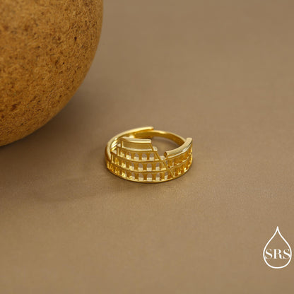 Colosseum Inspired Sterling Silver Adjustable Ring – Ancient Rome Collection - Oxidised Silver Chunky Statement Ring