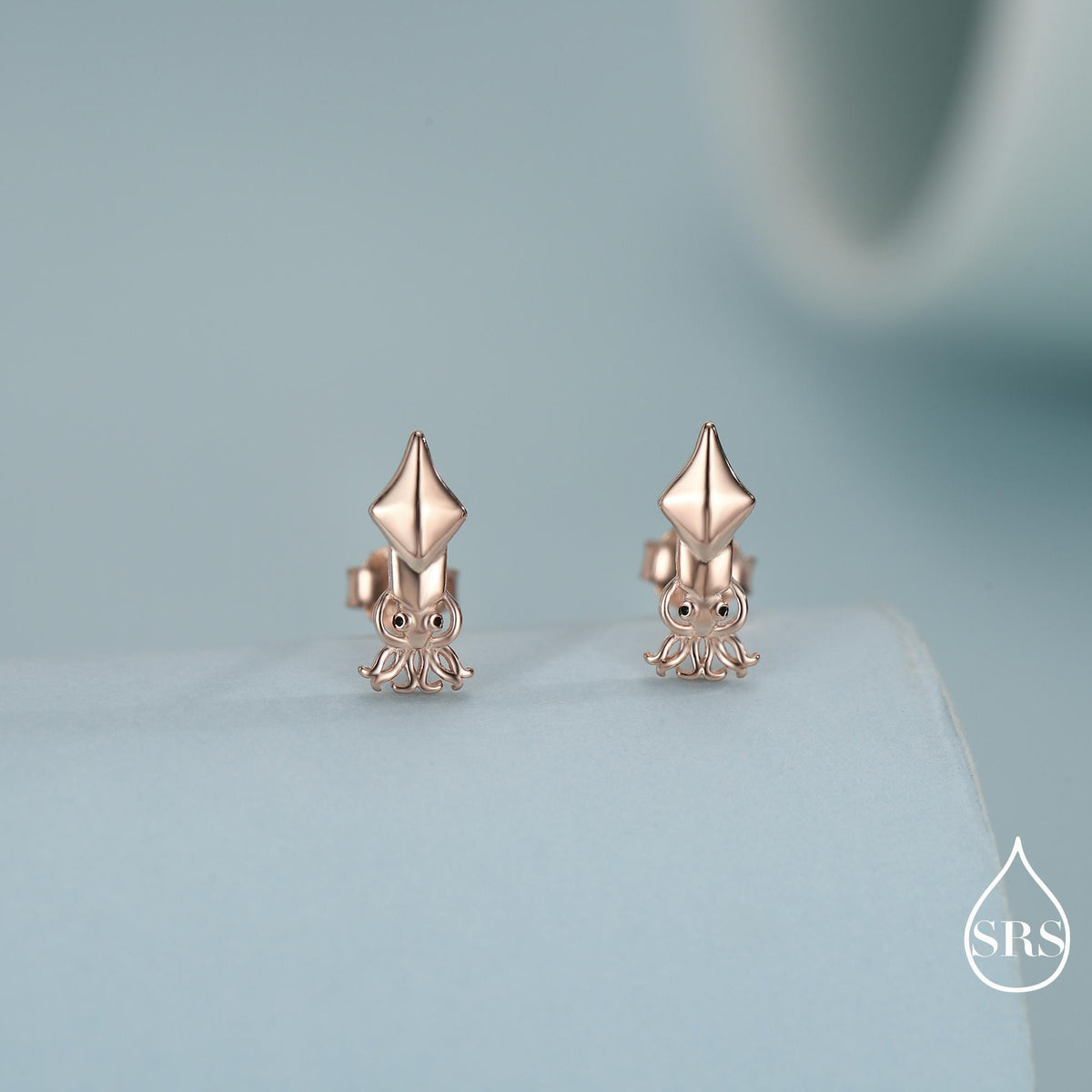Squid Stud Earrings in Sterling Silver, Squid Fish Earrings, Nature Inspired Animal Earrings, Ocean Animal