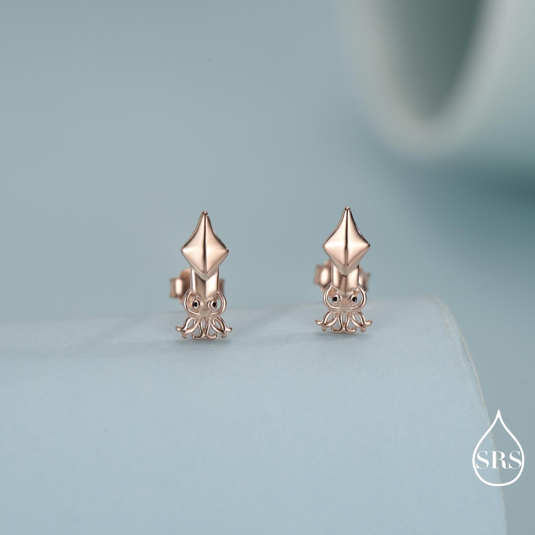 Squid Stud Earrings in Sterling Silver, Squid Fish Earrings, Nature Inspired Animal Earrings, Ocean Animal