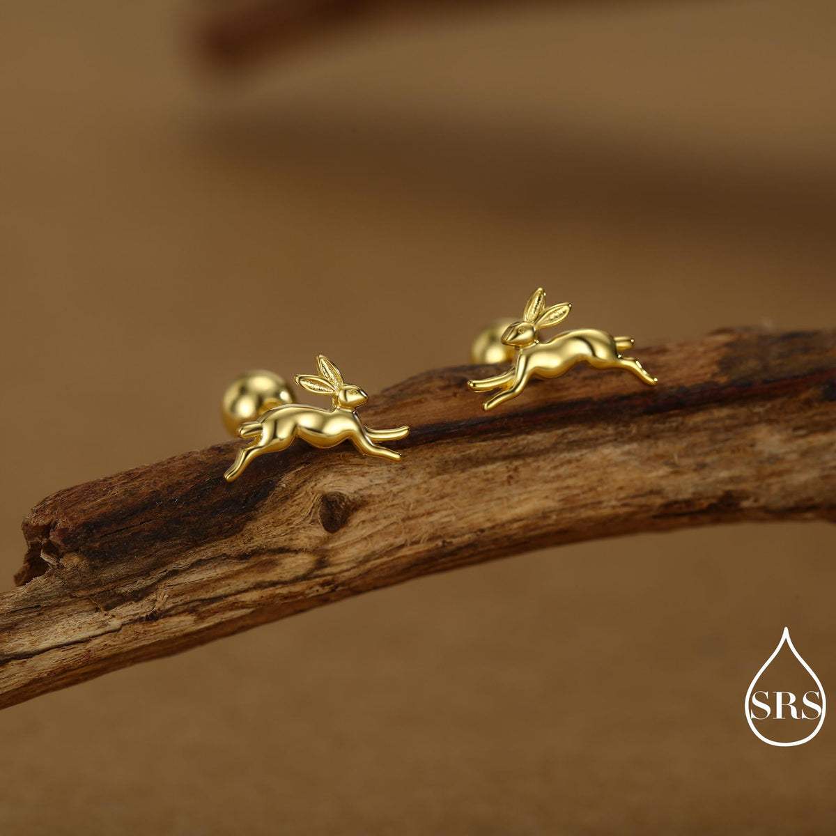 Tiny Leaping Hare 18G Screw Back Earrings in Sterling Silver, Animal Earrings