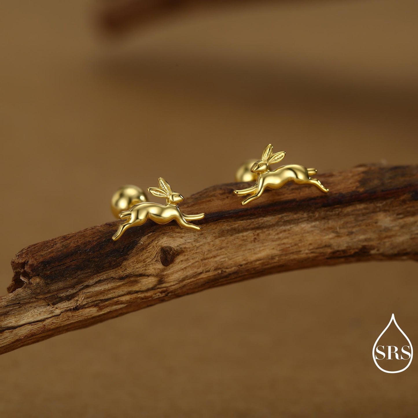 Tiny Leaping Hare Screw Back/ Stud Earrings in Sterling Silver, Tiny Hare rabbit Earrings, Nature Inspired Animal Earrings,