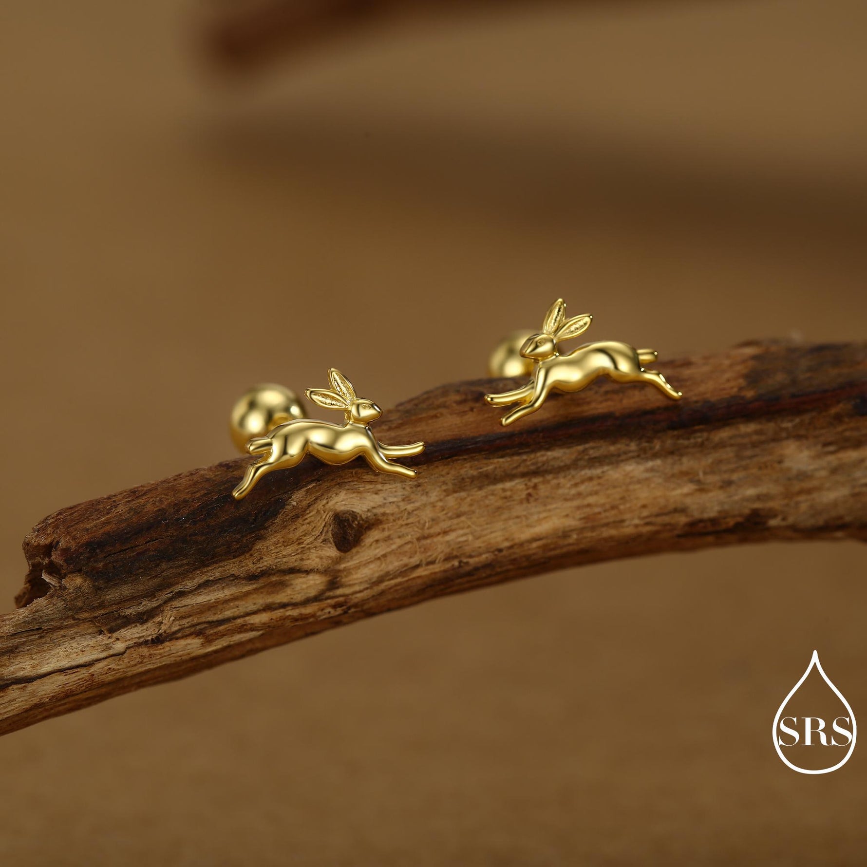 Tiny Leaping Hare 18G Screw Back Earrings in Sterling Silver, Animal Earrings