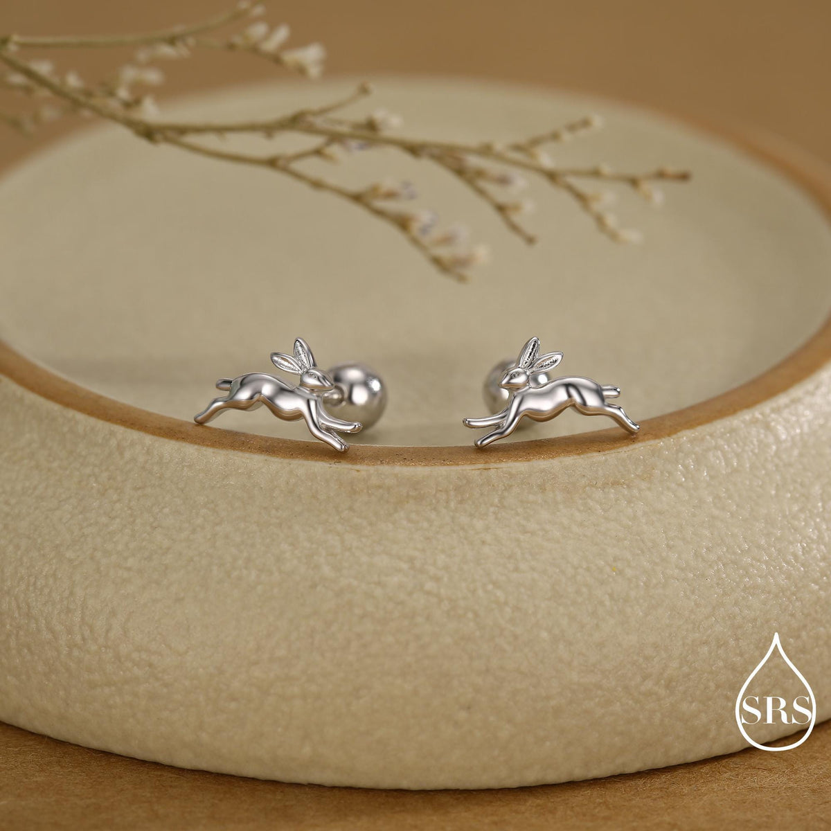 Tiny Leaping Hare 18G Screw Back Earrings in Sterling Silver, Animal Earrings