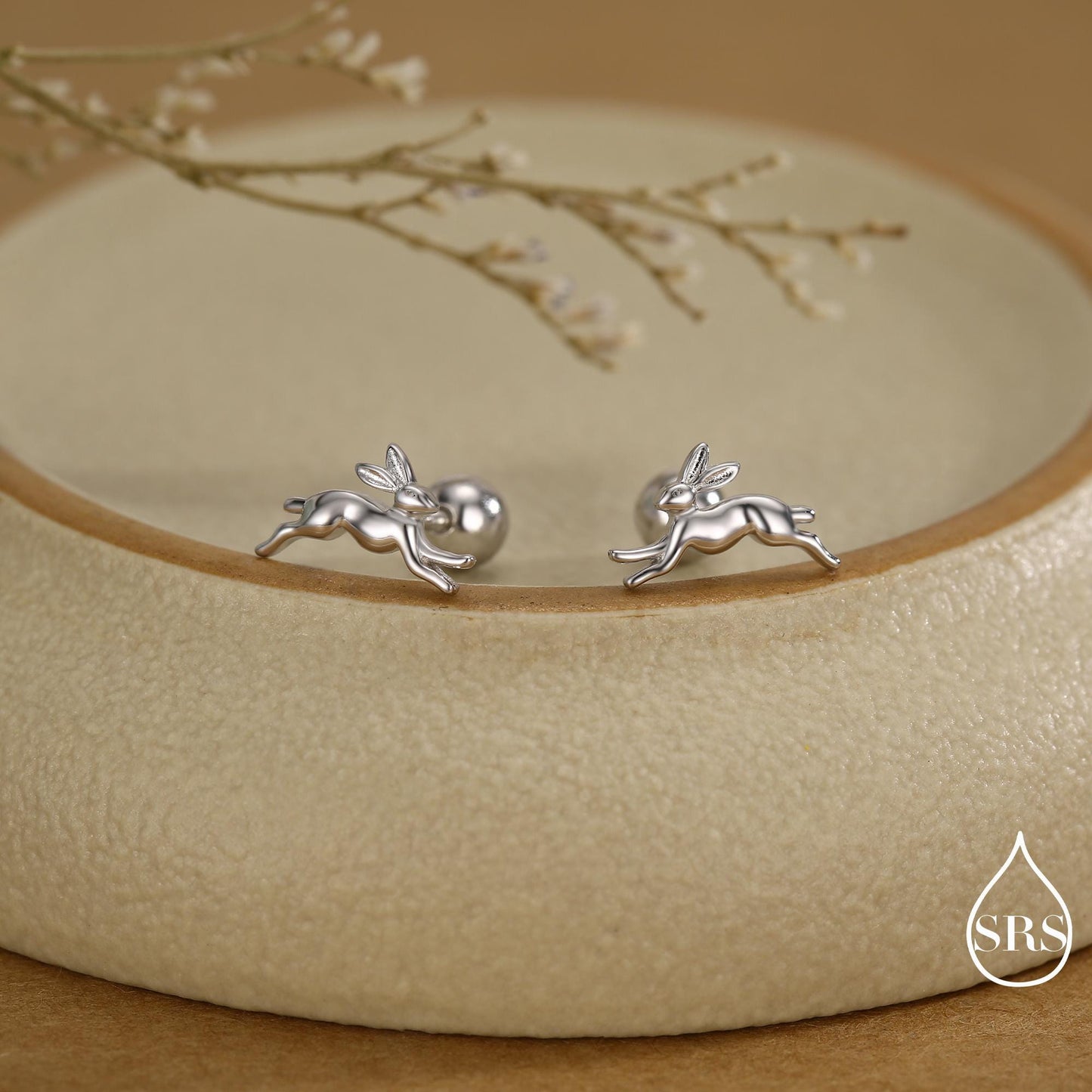 Tiny Leaping Hare Screw Back/ Stud Earrings in Sterling Silver, Tiny Hare rabbit Earrings, Nature Inspired Animal Earrings,