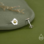 Sterling Silver Fried Egg Stud Earrings – Cute Breakfast Mini Studs – Food Jewellery