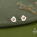 Sterling Silver Fried Egg Stud Earrings – Cute Breakfast Mini Studs – Food Jewellery