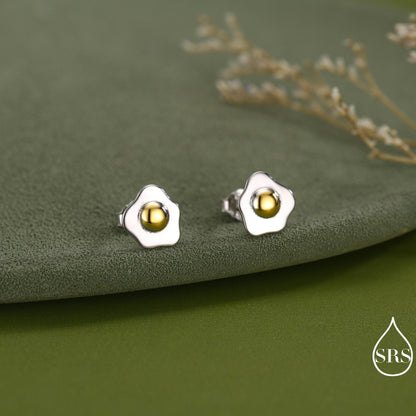 Sterling Silver Fried Egg Stud Earrings – Cute Breakfast Mini Studs – Food Jewellery
