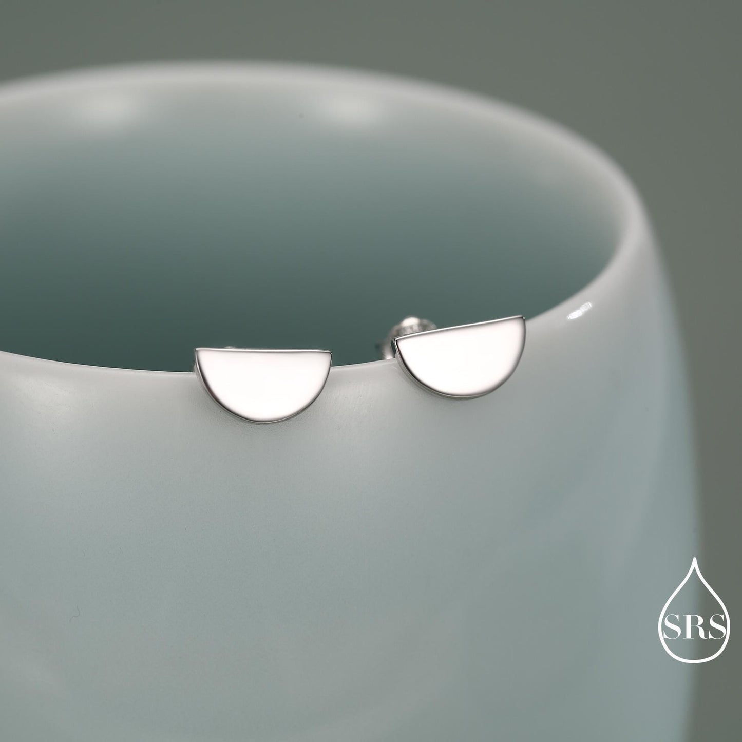 Sterling Silver Half Circle Stud Earrings, Half Moon Stud Earrings, Silver, Gold or Rose Gold, Small Earrings, Stacking Earrings, Geometric