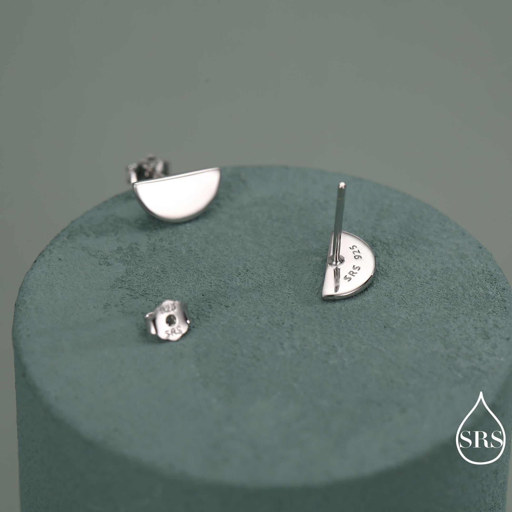 Sterling Silver Half Circle Stud Earrings, Half Moon Stud Earrings, Silver, Gold or Rose Gold, Small Earrings, Stacking Earrings, Geometric
